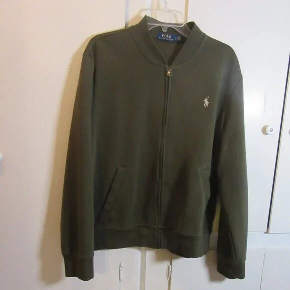 Polo Ralph Lauren Olive Green Double Knit Full Zip Bomber Style Jacket Size L - Picture 1 of 7